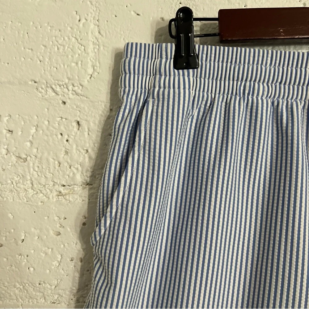 C&C California Shorts M Blue White Stripe Seersucker Stretch Pull On Drawstring - Picture 2 of 4